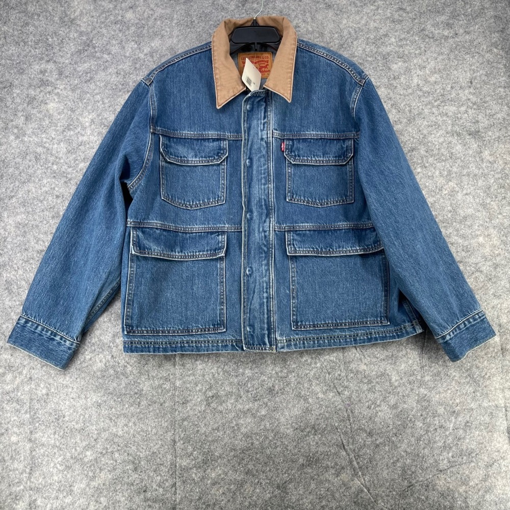 Levis East Port Chore Jacket Men L Blue Denim Corduroy Collar Relaxed 002WW0000 - Picture 2 of 16